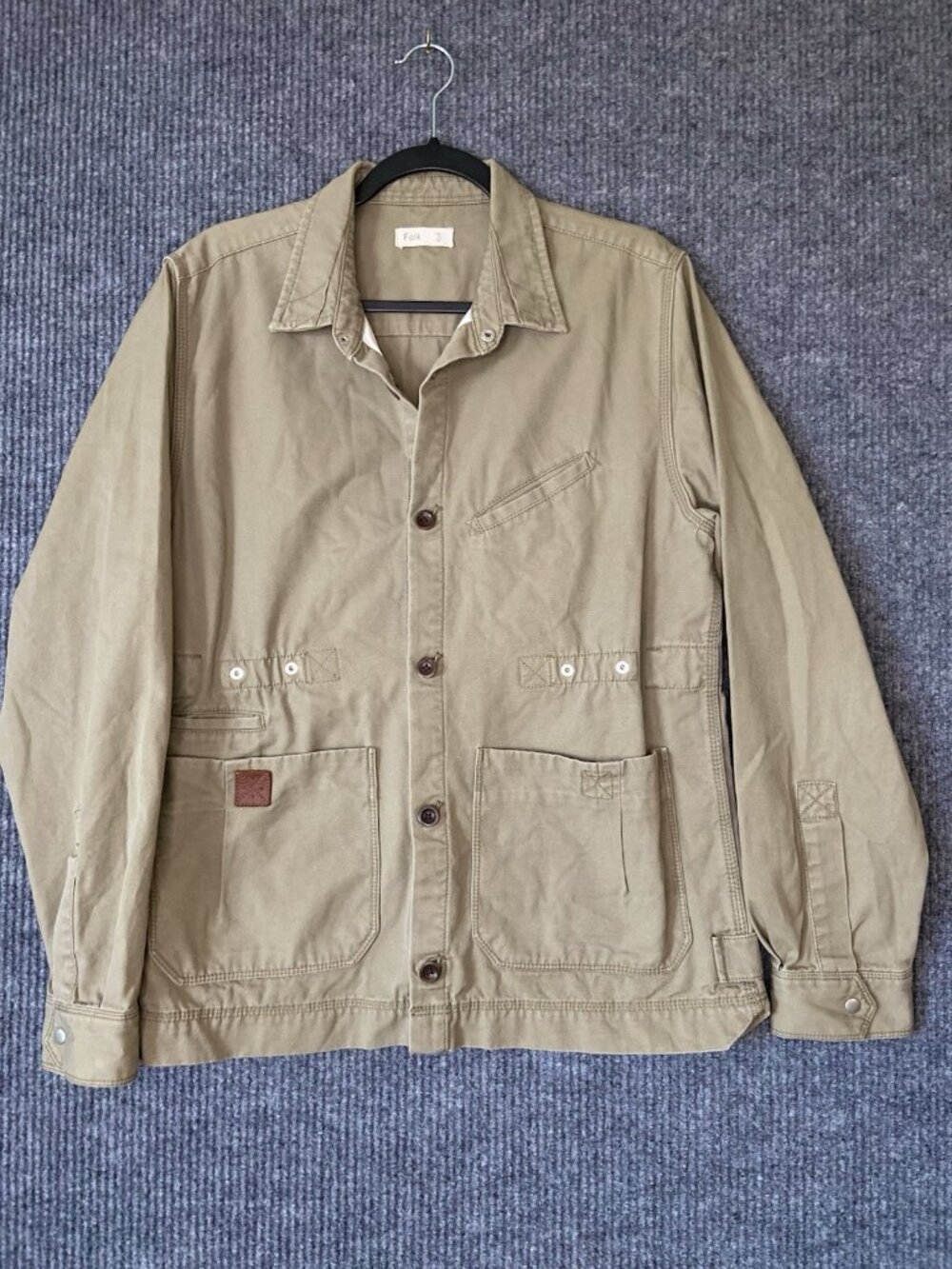 Folk Men’s Field Utility Jacket Beige Size 3 Olive